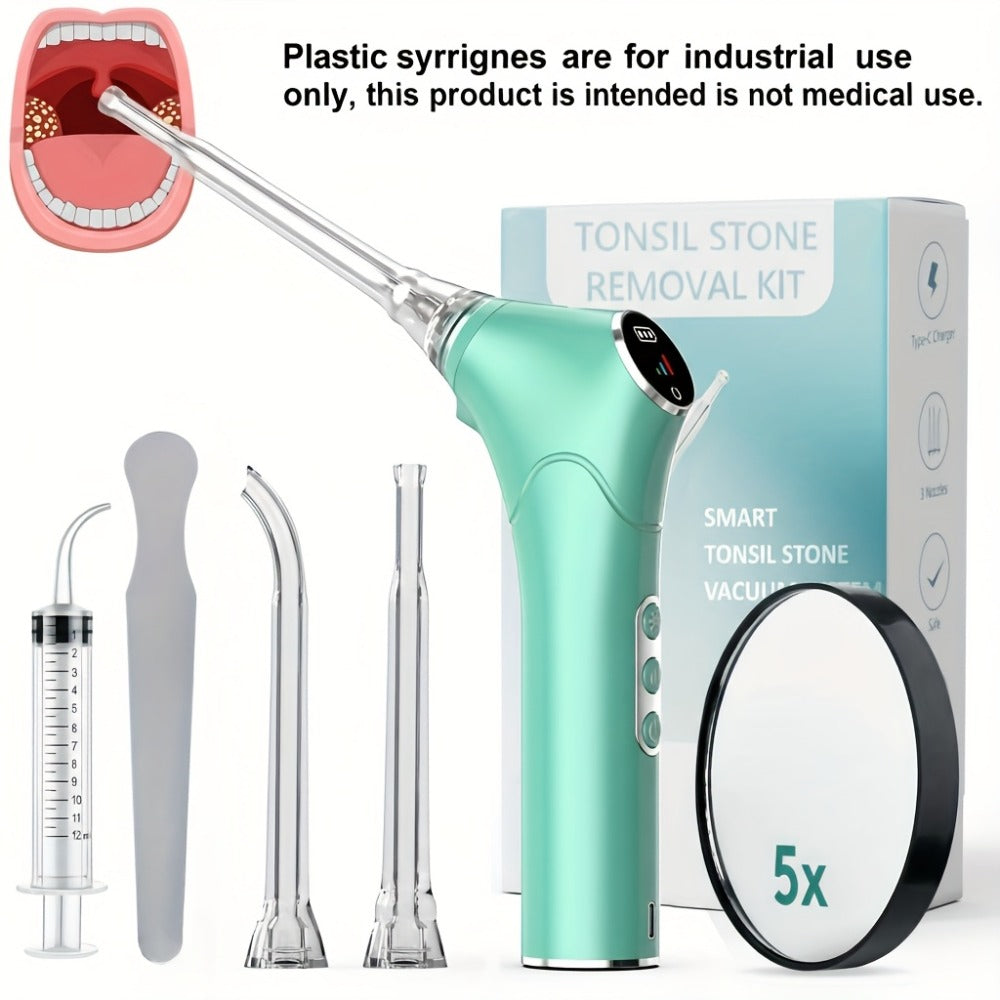 Tonsil Stone Remover Electric Vacuum Kit with LED Light – 3 Suction Modes 5X Magnifying Mirror Oral Irrigator Safe Gentle Ton