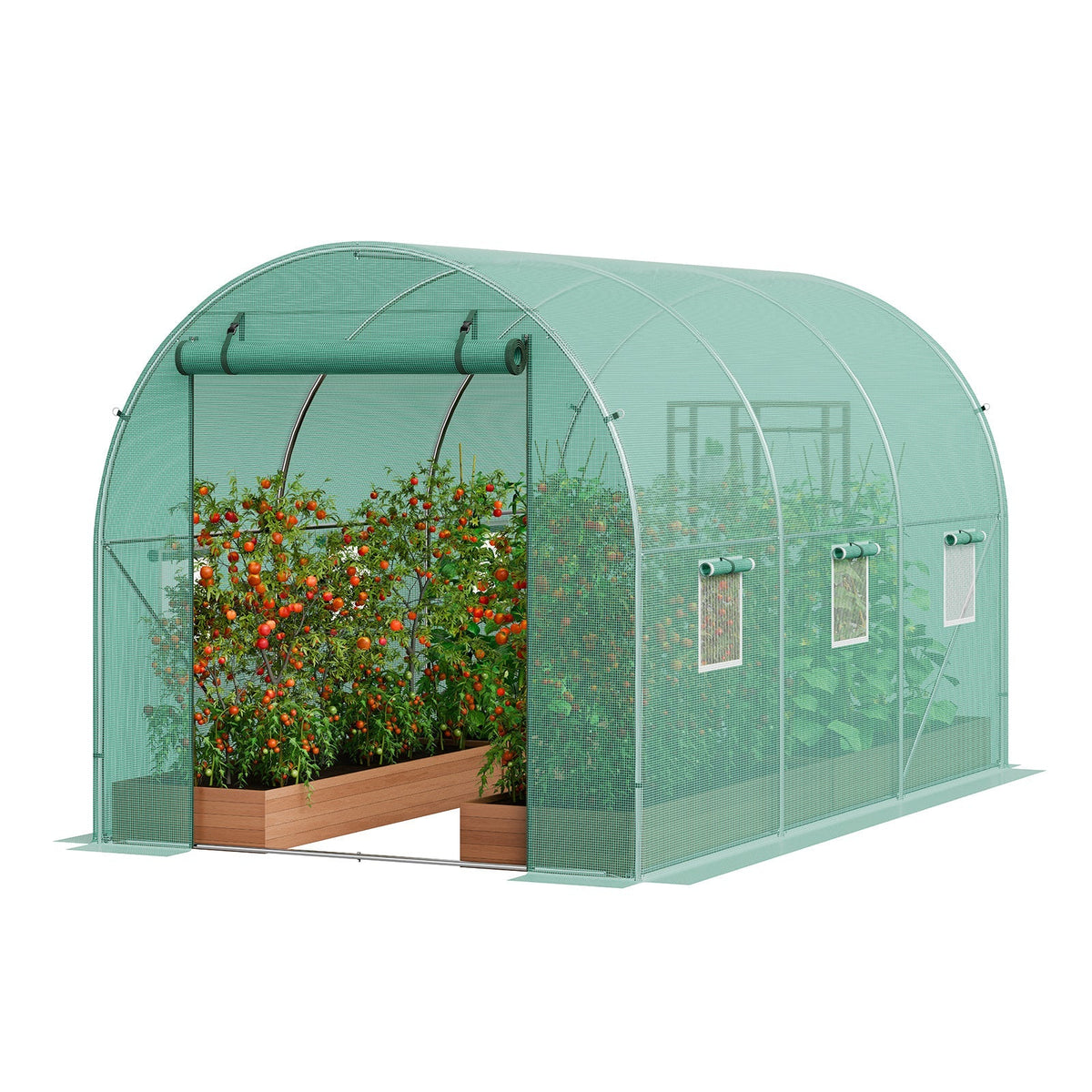 10- to 20-Foot Tunnel Greenhouse with Green Cover, Roll-Up Door and Size-Specific Vent Windows — image 1