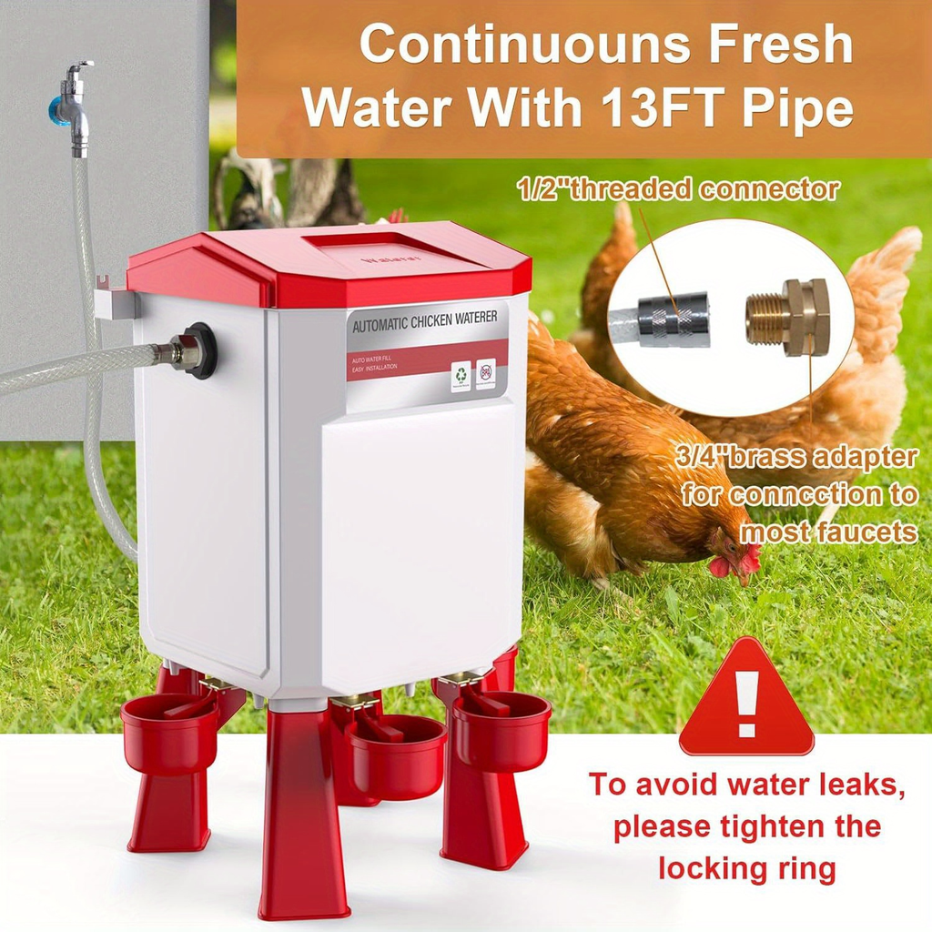 Hose-Connected Automatic Poultry Waterer with Float Valve, Four Cups and Red or Teal Color Options — image 5