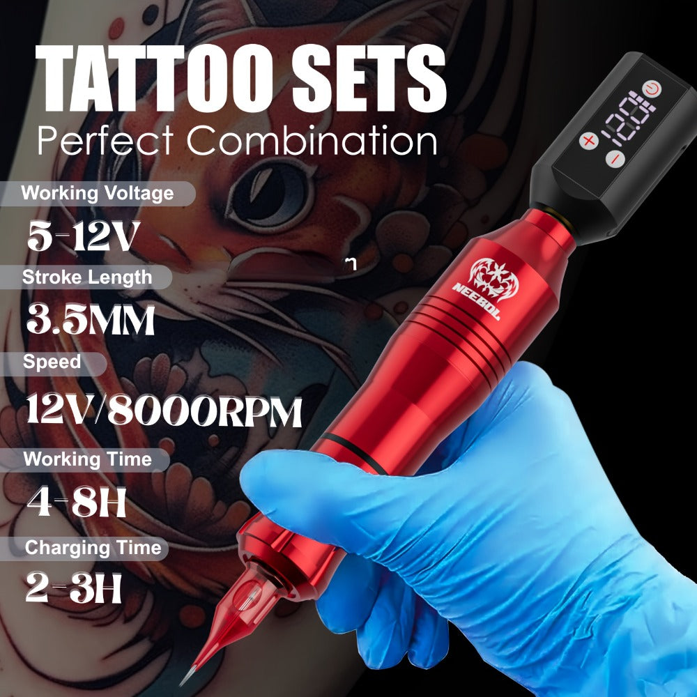 Tattoo Machine Kit Neebol Wireless Pen with Screen Display, 10 Cartridges, 7 Inks and Four Color or Pro Options — image 2