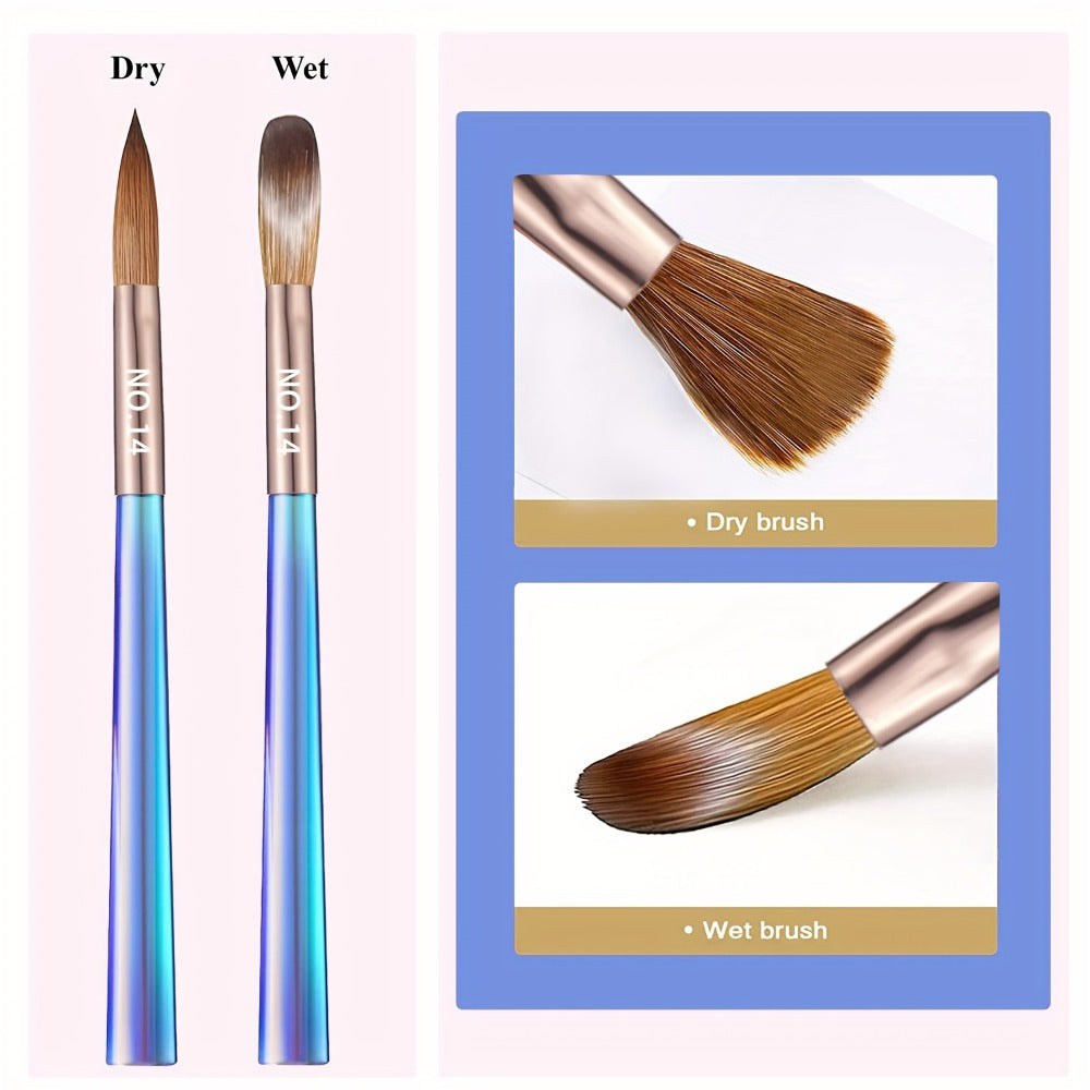 Nail Art Brush Set 7Pcs Aurora Blue Handle – Professional Acrylic Gel UV Nail Painting Brushes for Sculpting Dotting Liner Dr