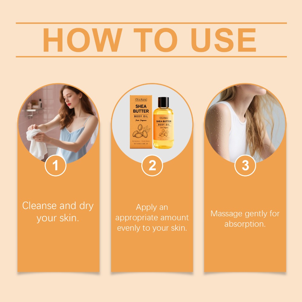 Shea Butter Body Oil, Two-Piece Set of 100ml Flip-Top Bottles with Coordinated Orange Labels — image 5