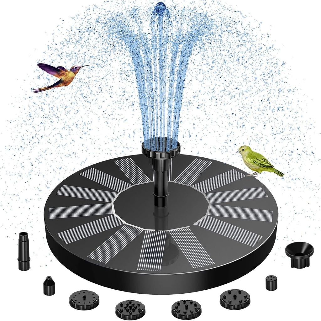 Black Floating Solar Fountain Pump with 16 cm Disc and Interchangeable Spray-Head Fittings — image 1