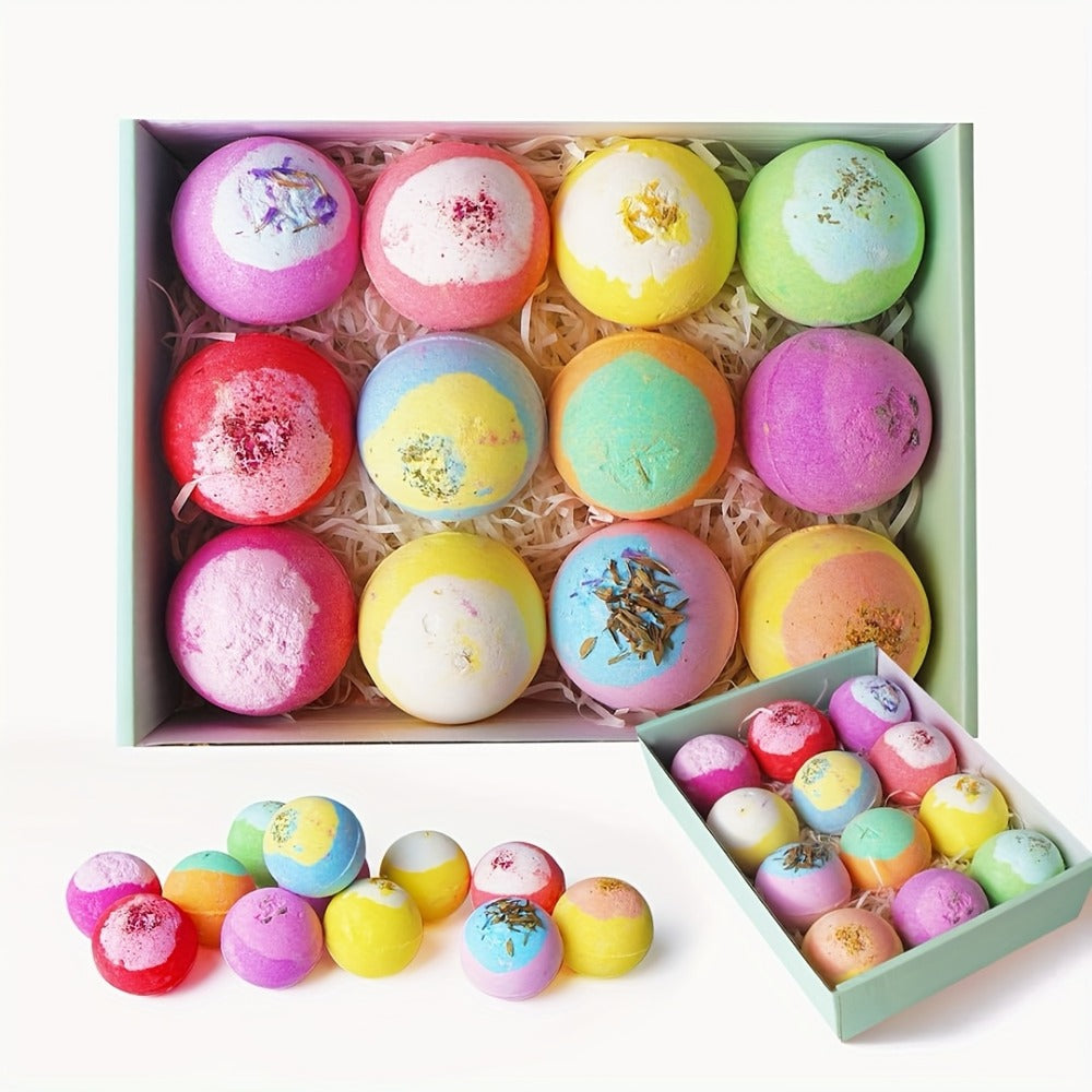 Bath Bombs, 12-Piece Extra-Large Gift Box with Assorted Colors, Labeled Scents and Forest Bath Ball Option — image 1