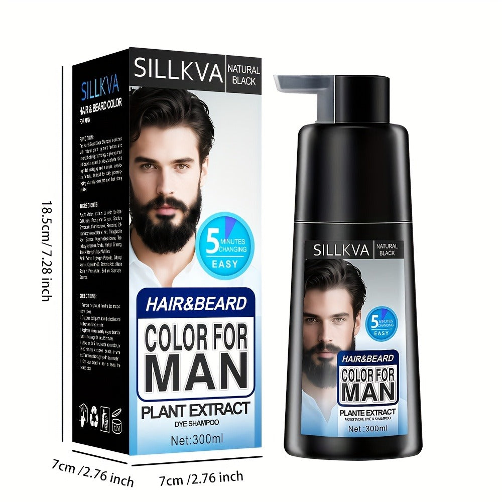 Men's 3-in-1 Black Hair & Beard Dye Shampoo, 8-Minute Gray Coverage, Ammonia-Free Natural Color — image 7