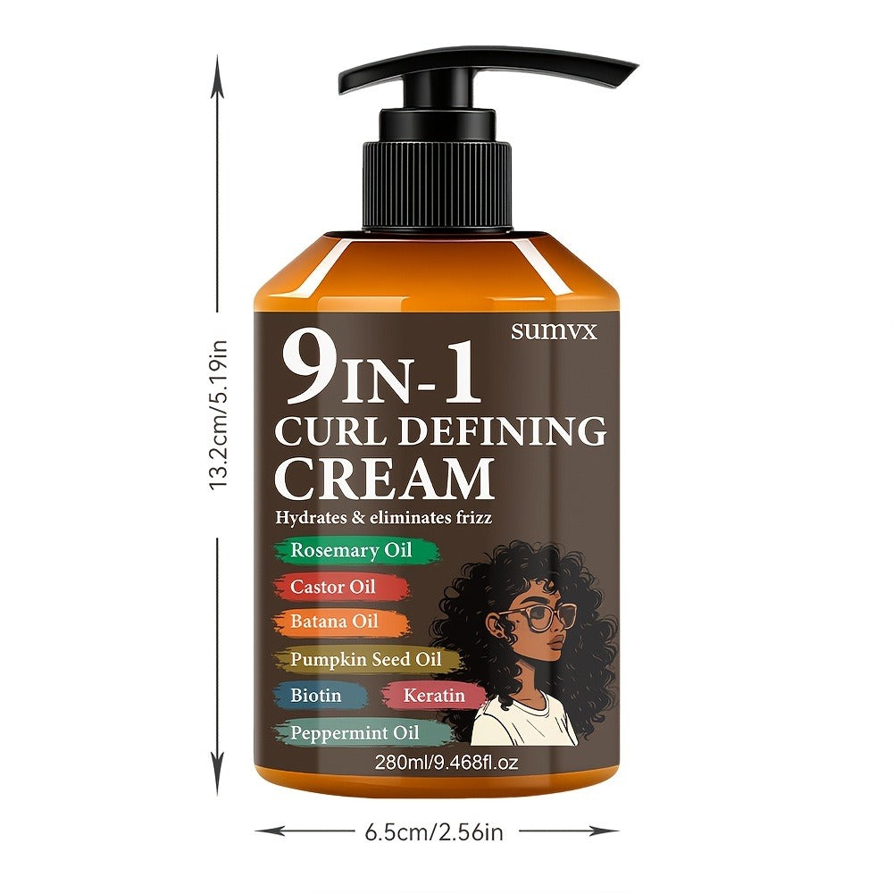 280ml 9-in-1 Curl Defining Cream in Pump Bottle with Pictured Botanical Ingredient Blend for Wavy Hair — image 4
