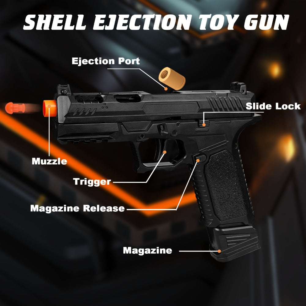 Bullet Toy Gun Pistol with Ejecting Shells & 100 Bullets, Semi- Rapid Fire Foam Blaster for Kids Boys Ages 6+ — image 3