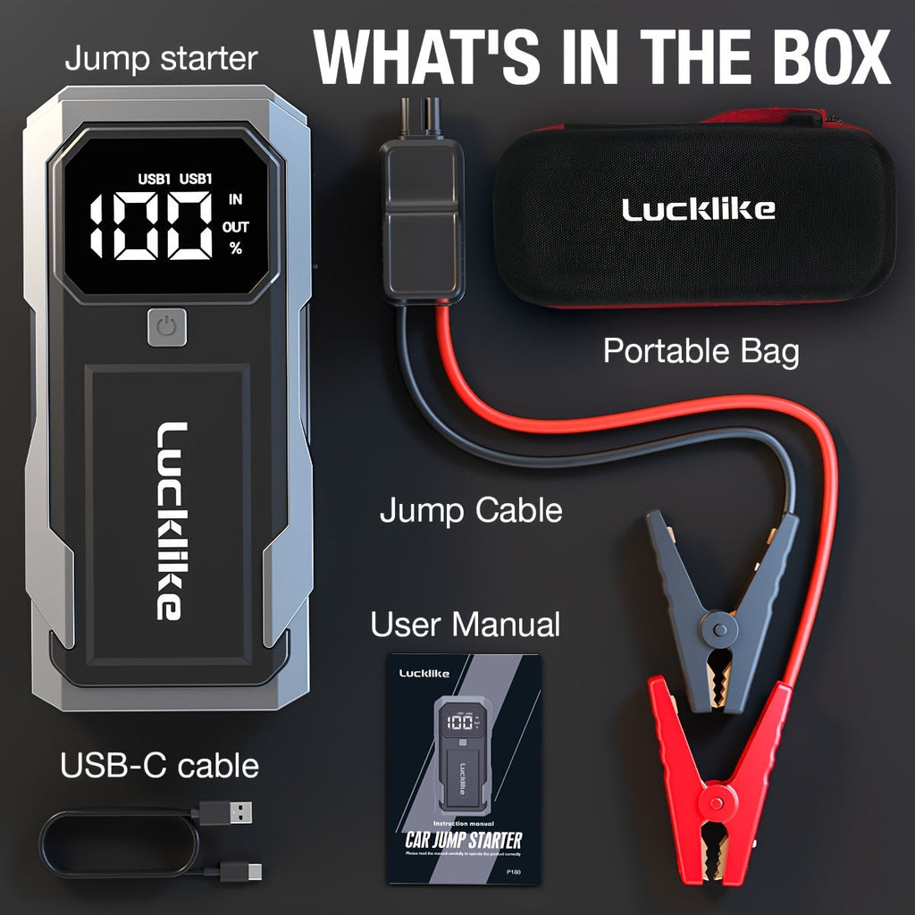 Battery Jump Starter 5000A 3000A Peak for Gas Diesel Engines QC3.0 18W Fast Charge USB-C Recharge for Garden, Patio and Yard 