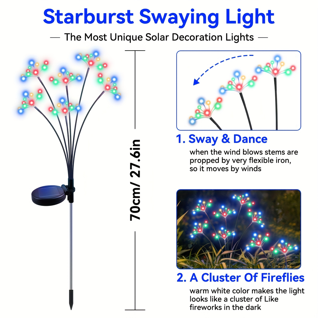 Solar Garden Lights 4-Pack Swaying Firework Stakes with Two Modes and Six Colors for Flowerbed Decor — image 3