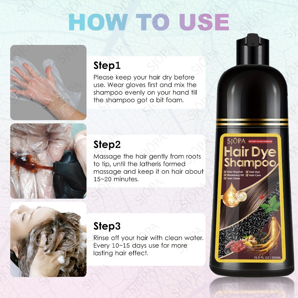 Hair Dye Coloring Shampoo 5-in-1 Upgraded with Hibiscus Oil, Squalane & Glycerin – Quick Color & Nourishing, Gentle Skin-Safe