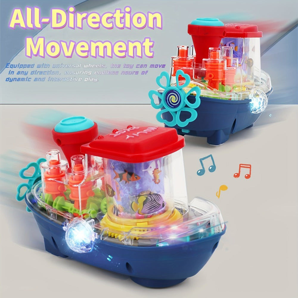 Interactive Sensory Boat Toy for Toddlers 2+, Underwater Ocean Theme with Fish & Coral, Rotating Scroll Screen & Music — imag