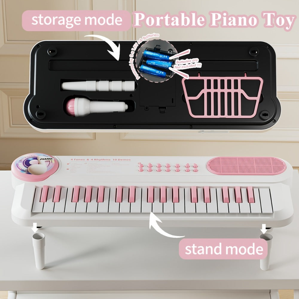 Kids Electronic Keyboard Piano Toy 37-Key White, Multi-Function Beginner Musical Instrument with Microphone — image 5