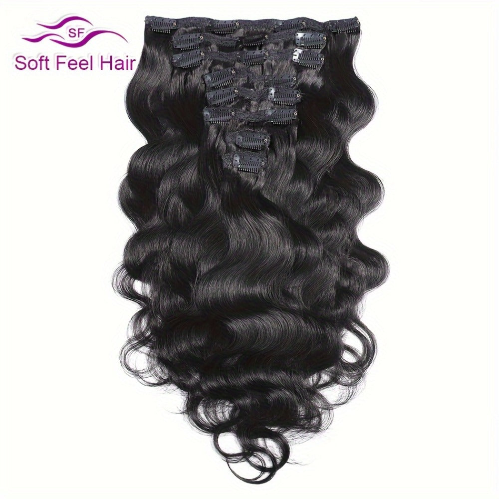 Clip In Human Hair Extensions Body Wave 8pcs 120g Full Head Real Human Hair Clip Ins Natural, for Home, Travel and Salon Hair