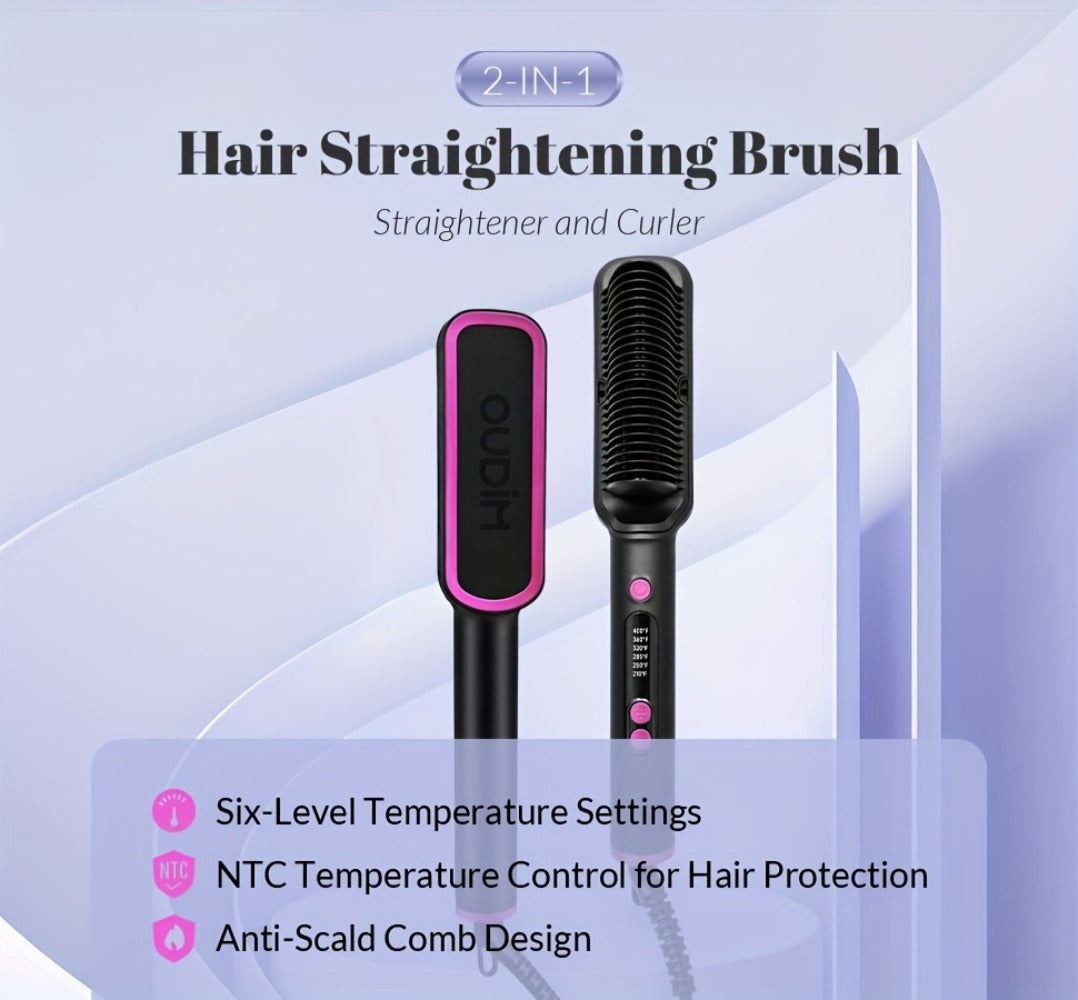 6-Setting Ionic Hair Straightener Brush with Fast Heat-Up & Anti-Scald Protection, for Home, Travel and Salon Hair Styling — 