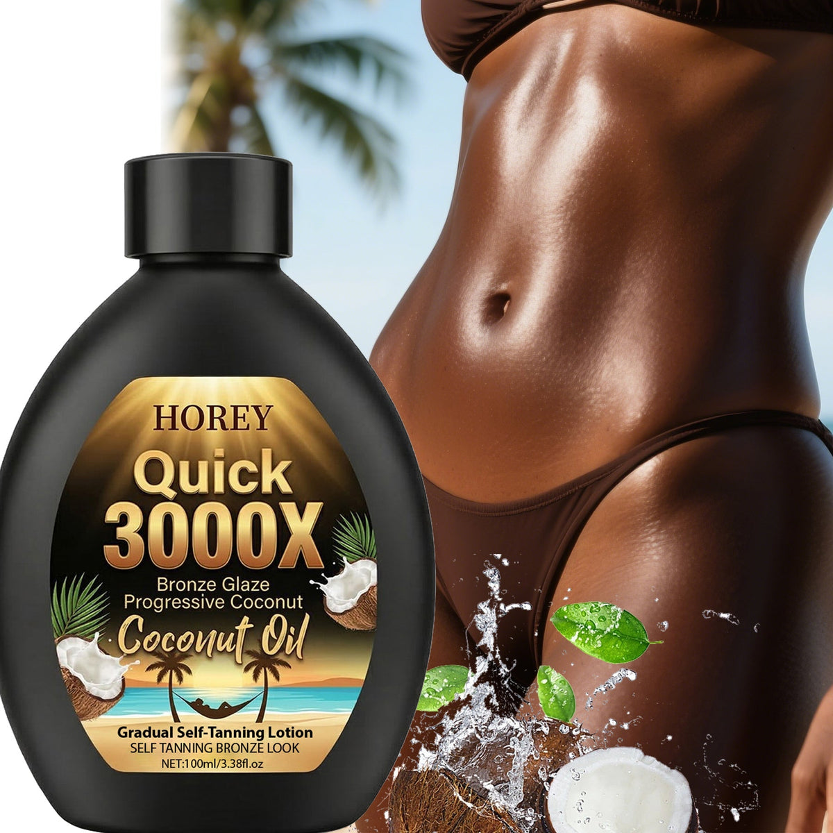 Coconut Oil Self-Tanning Lotion 100ml in Black Flip-Cap Bottle with Gold Label for Body Application — image 14