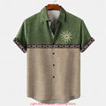 Short-sleeve Patterned Shirt With Printed Buttons And Short-sleeve Patchwork