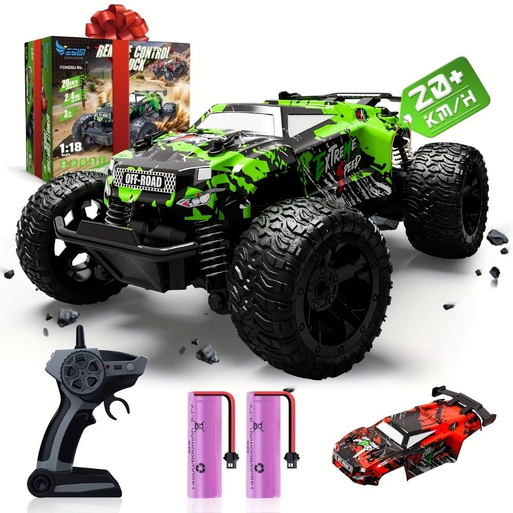 RC Monster Truck 4WD Green Off-Road Style Vehicle with LED Details, 2.4G Remote Controller and Treaded Tires — image 11