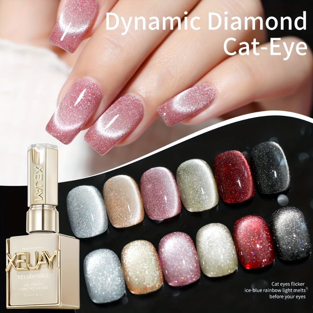 Gel Nail Polish Six-Color Magnetic Cat Eye Set with Sparkling Star and Rhinestone Effects for Nail Art — image 2