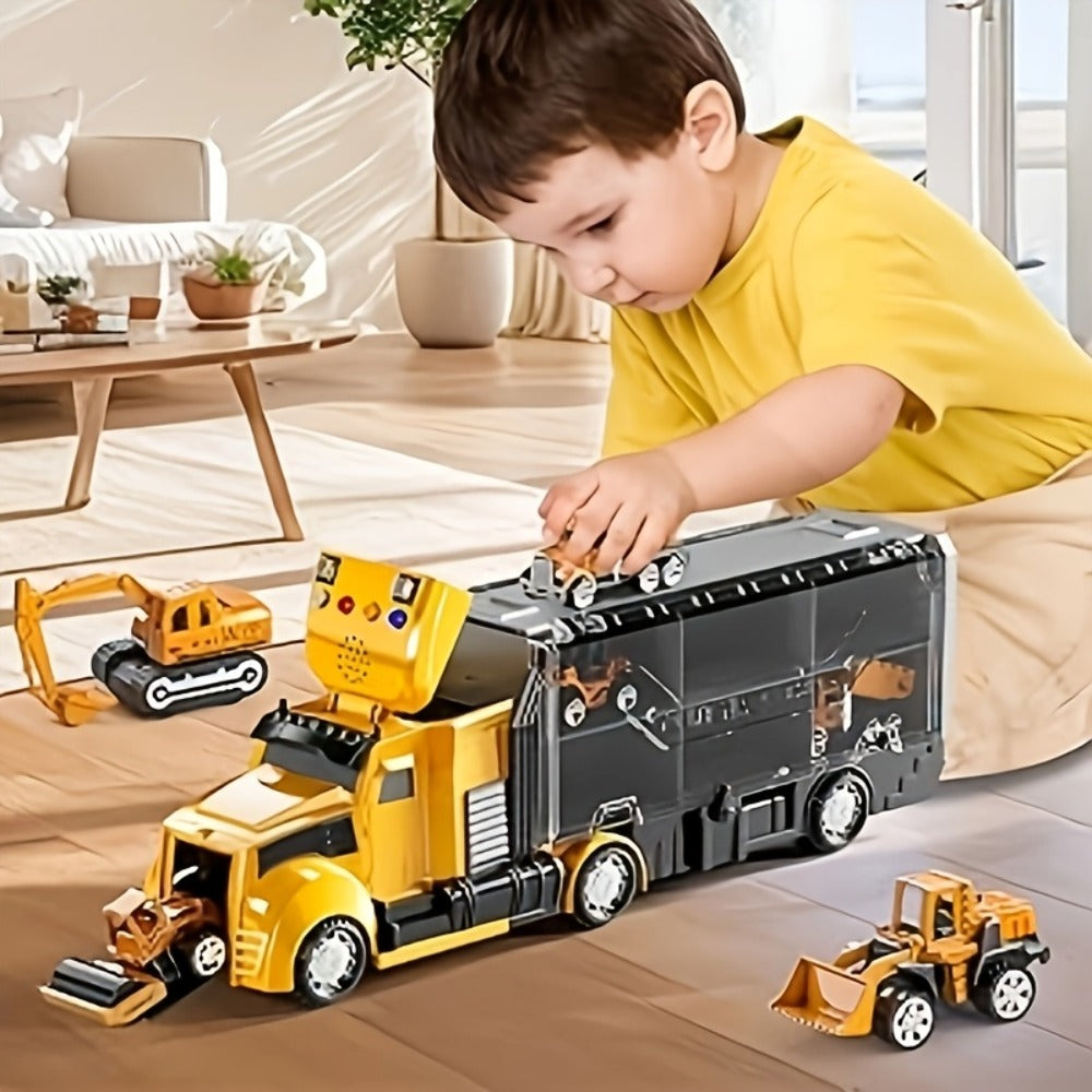 Vehicle Carrier Playset in Dinosaur Car or Construction Truck Style with Mini Vehicles and Storage — image 13