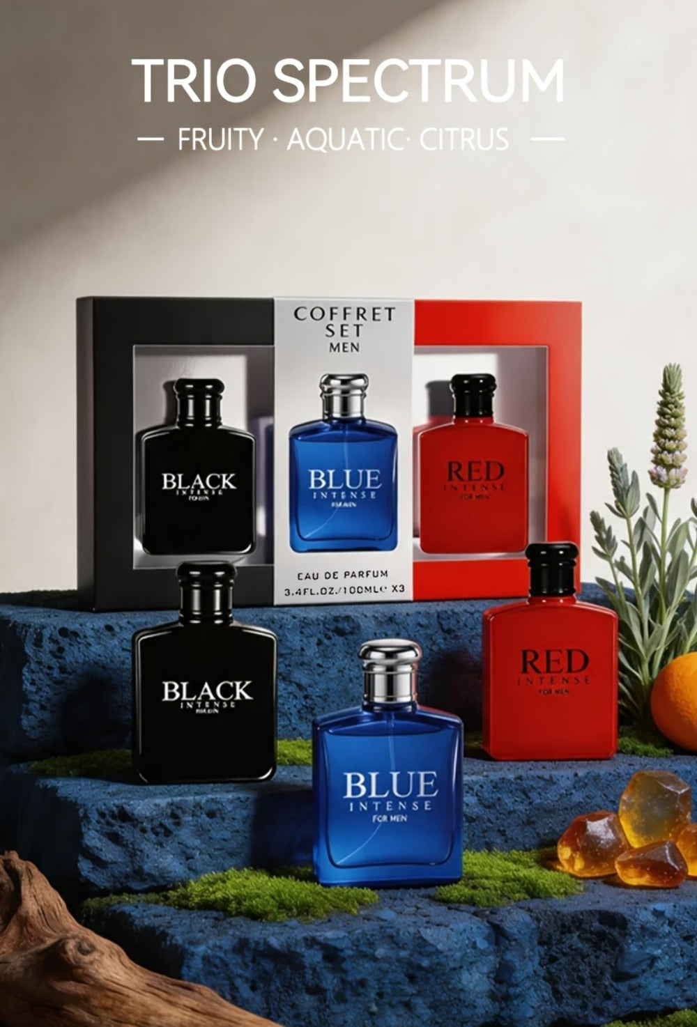 Cologne Gift Set for Men 3 Piece EDT Spray Absinthe Lemon Sage Eau de Toilette Mini 1oz for Bath Time, Home Spa and Personal 