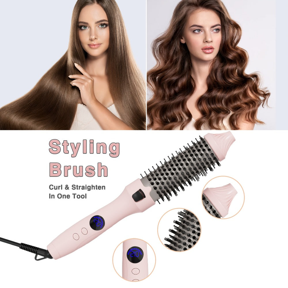 2-in-1 Hot Air Brush Straightener & Curler with Negative Ion Technology, Frizz-Free Blowout Brush with Adjustable Temp Contro