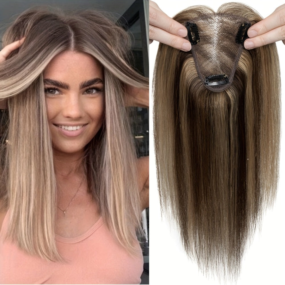 Hair Topper Human Hair Clip In Lace Base 8x10cm Curtain Bangs Thinning Hair Coverage 6-14 Inch | Highlight Blonde #27 #613 #1