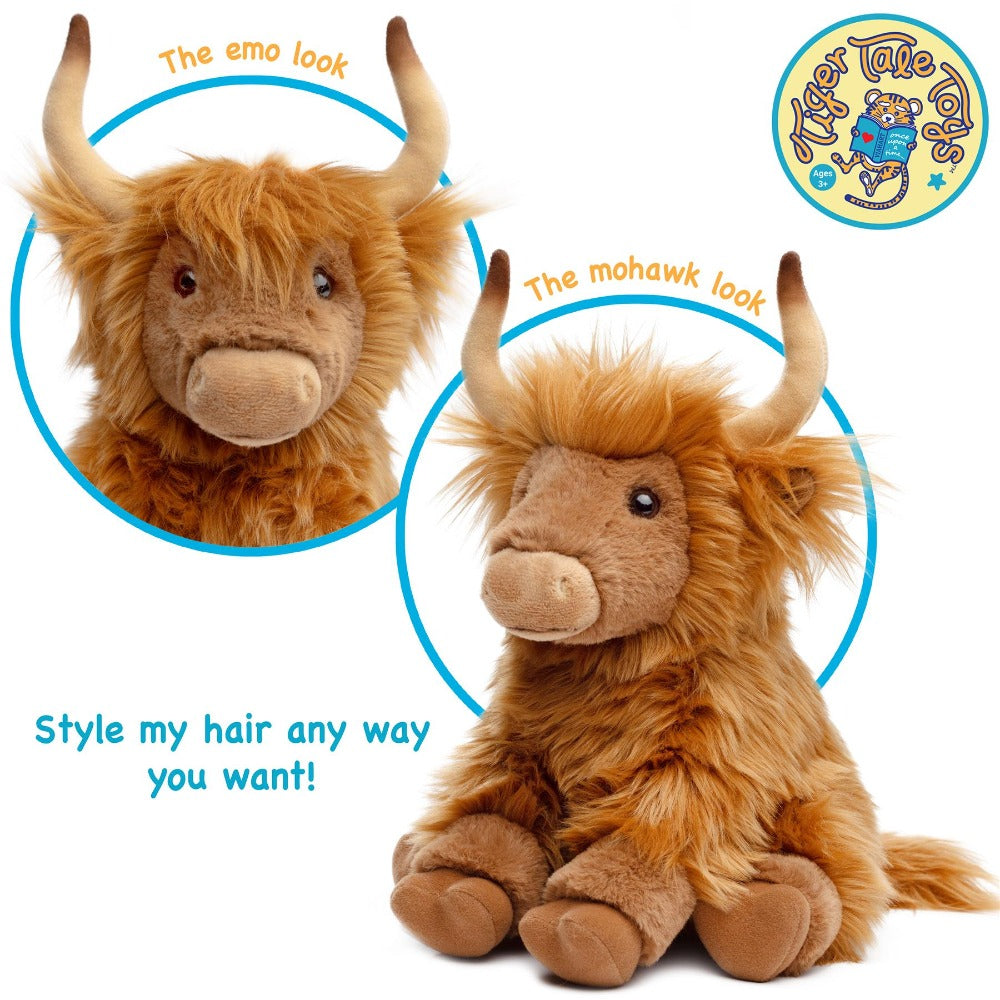Stuffed Animal Henley Highland Cow with 14-Inch Scale, Shaggy Brown Coat and Care for Character Display, Room Decor and Gift 