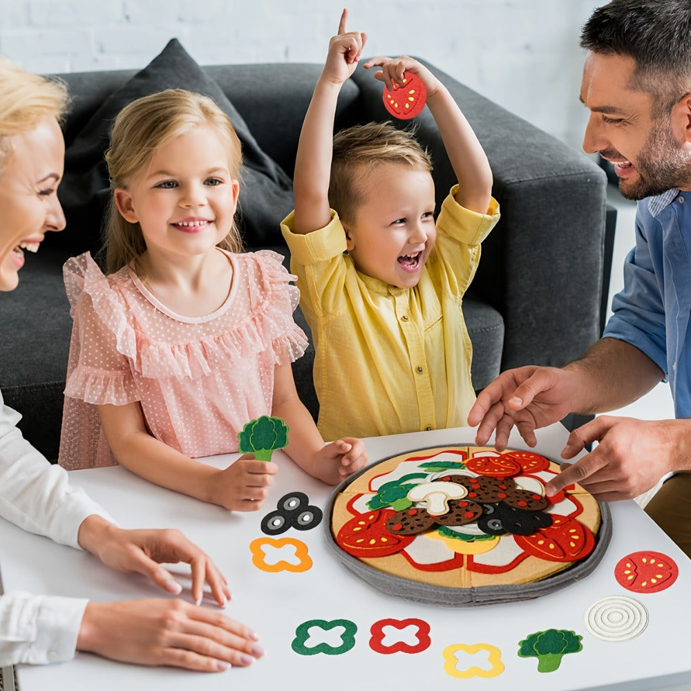 41-Piece Felt Pizza Pretend Play Set with 11.4-Inch Plate, Four Slices and Assorted Toppings — image 3
