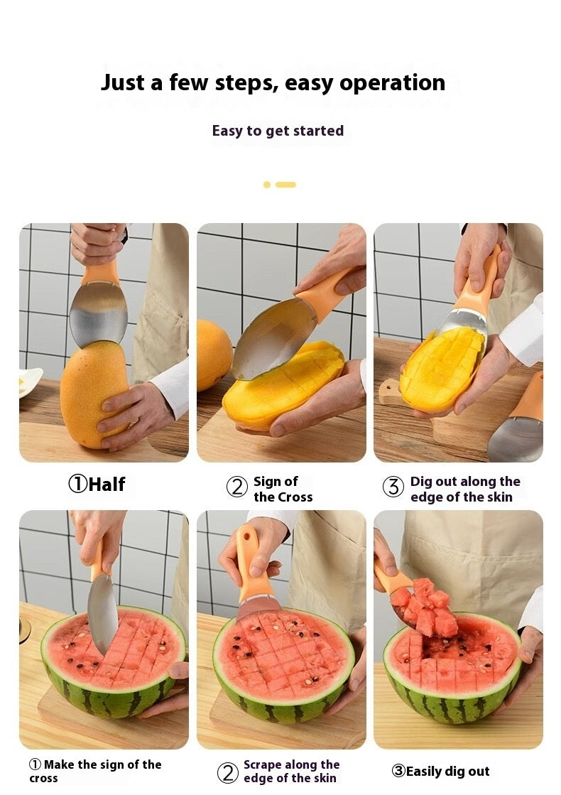 Stainless Steel Mango Peeler Fruit Meat Spoon Mango Cutter Dice