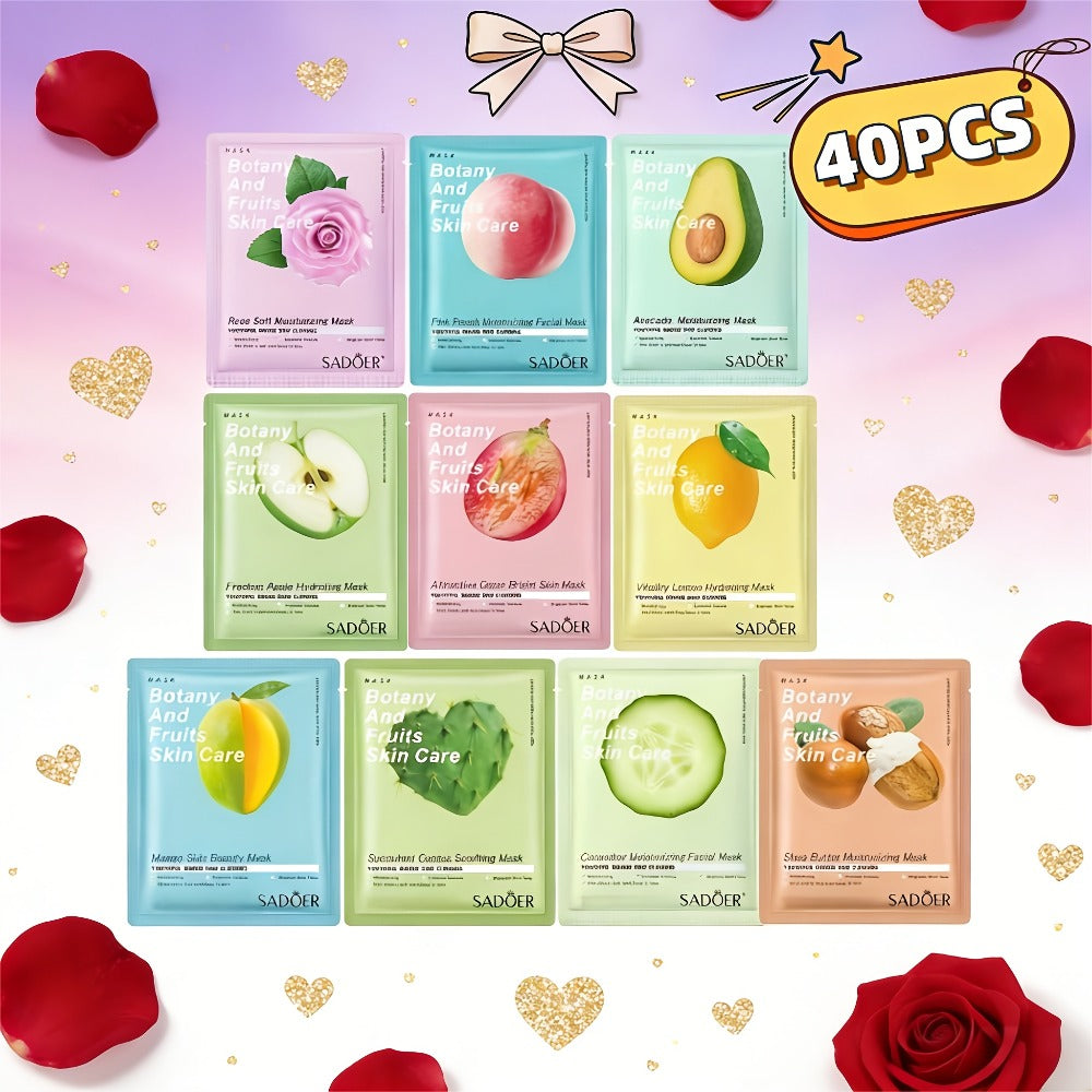 Forty-Piece SADOER Sheet Mask Assortment with Individually Packed Fruit and Rose Pouch Labels — image 1