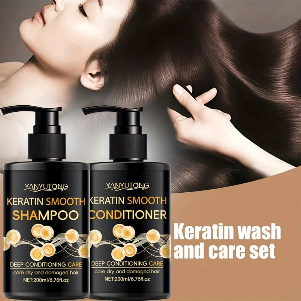 Keratin Shampoo and Conditioner Set Repairs Breakage Split Ends Moisturizes Scalp for Color-Treated Heat Damaged Dry Frizzy H