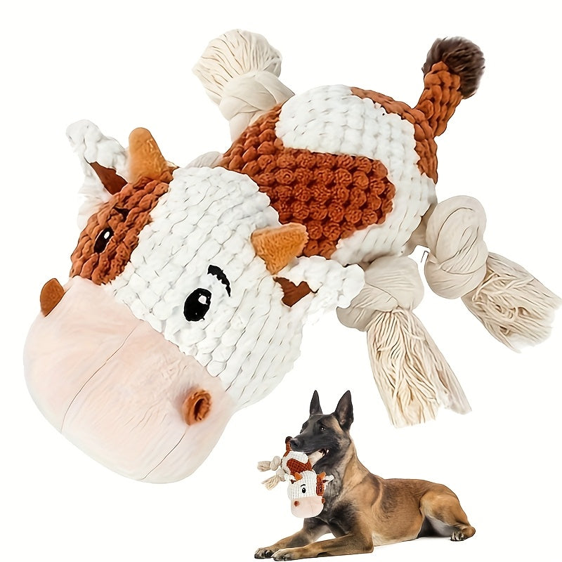 Dog Toy Cow Plush with Squeaker, Crinkle Paper, Woven Legs and Washable Construction for Multiple Dog Sizes — image 1