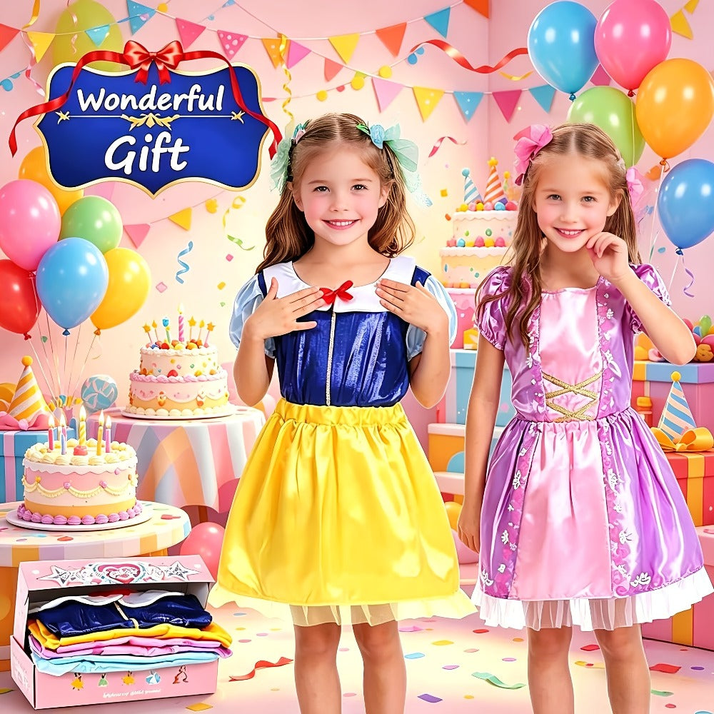 Girls Princess Dress Up Costume Set 14pcs, 5 Role Play Outfits with Crowns, Earrings & Storage Box — image 6
