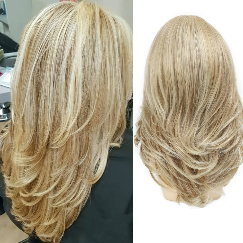 Synthetic Wig 18-Inch Layered Silvery Waves with Highlights in Two Colors and Rose Net Cap — image 6