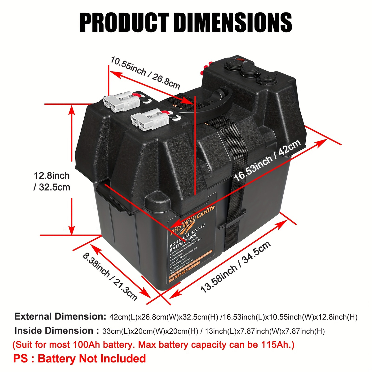 RV Battery Box Power Center Group 24-31 Smart Battery Holder with QC3.0 PD Fast Charge USB DC for an Everyday Personal Care R