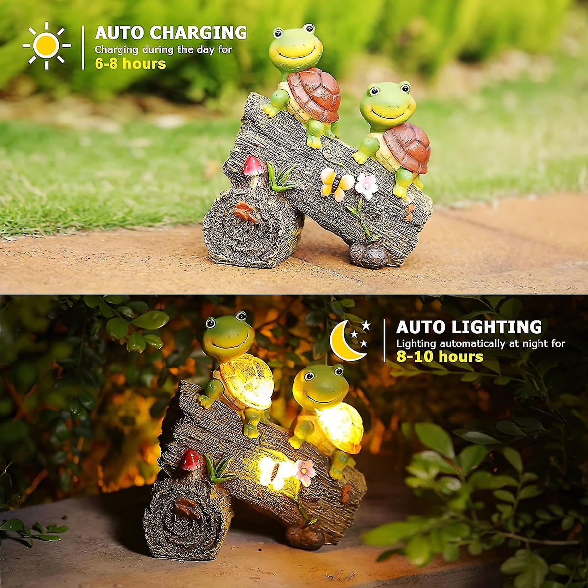 Solar Garden Turtle Statue with 4 LED Lights IP44 Waterproof Resin Frog Face Turtle Figurine Outdoor Decor for Patio Lawn Yar