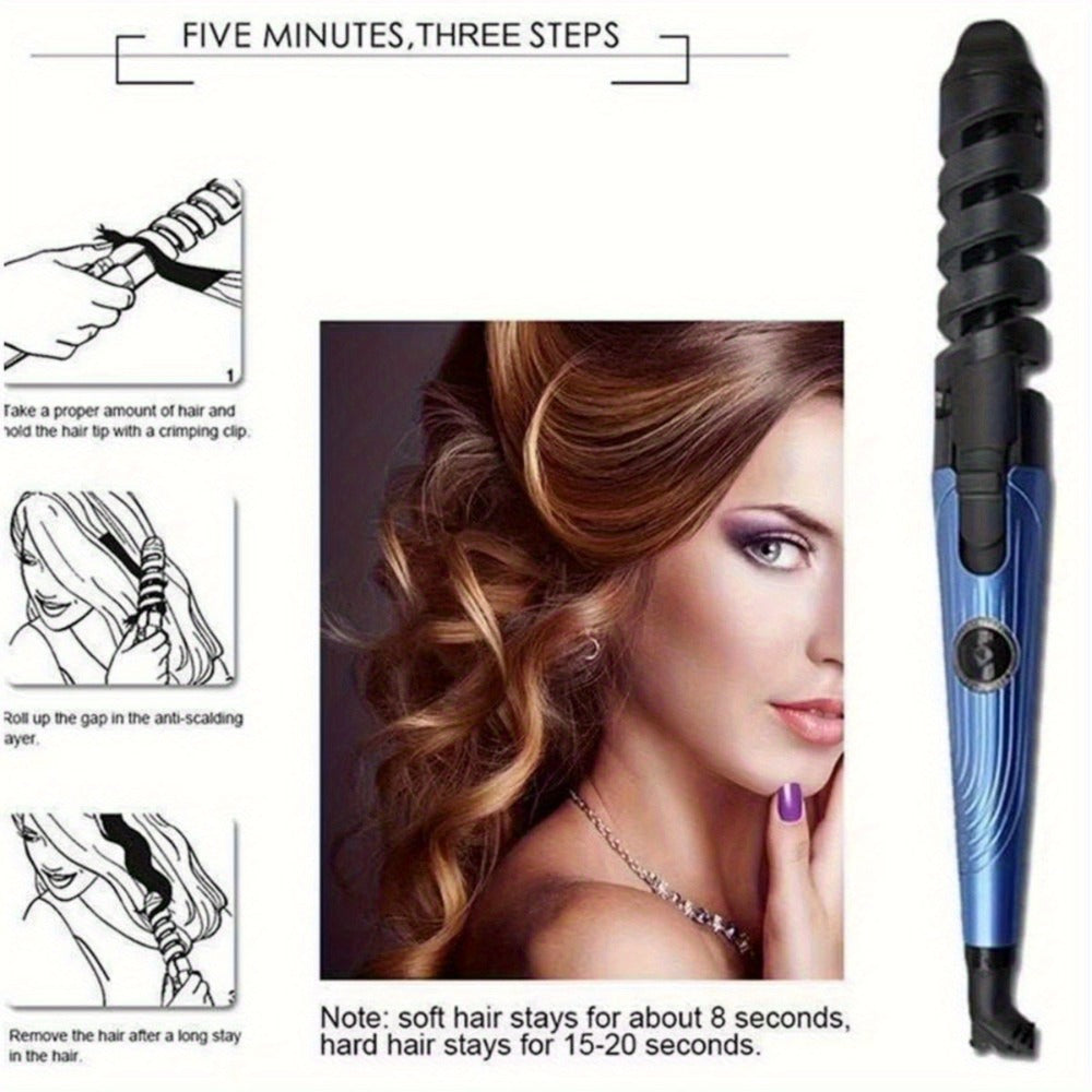 Spiral Barrel Curling Iron with One-Button Operation, Swivel Power Cord and Blue or Pink Finish — image 11