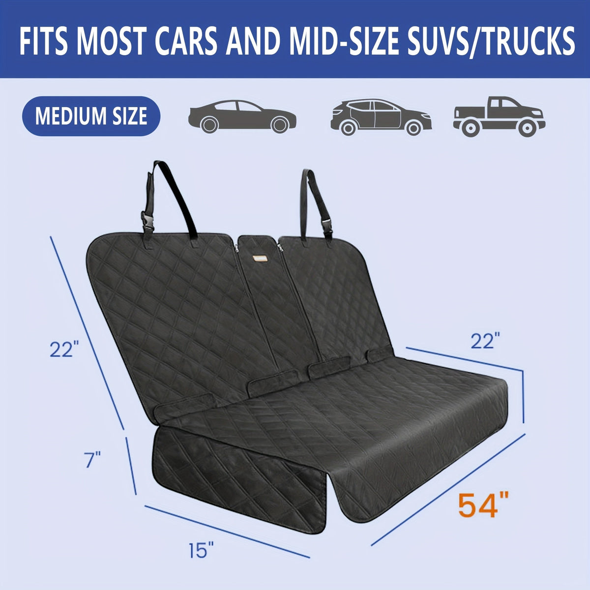 Quilted Car Back Seat Bench Cover in 54- or 60-Inch Widths with Seat-Belt Openings and Non-Slip Backing — image 2