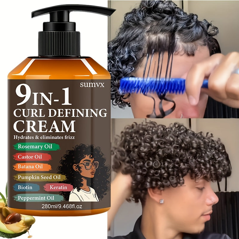 280ml 9-in-1 Curl Defining Cream in Pump Bottle with Pictured Botanical Ingredient Blend for Wavy Hair — image 12