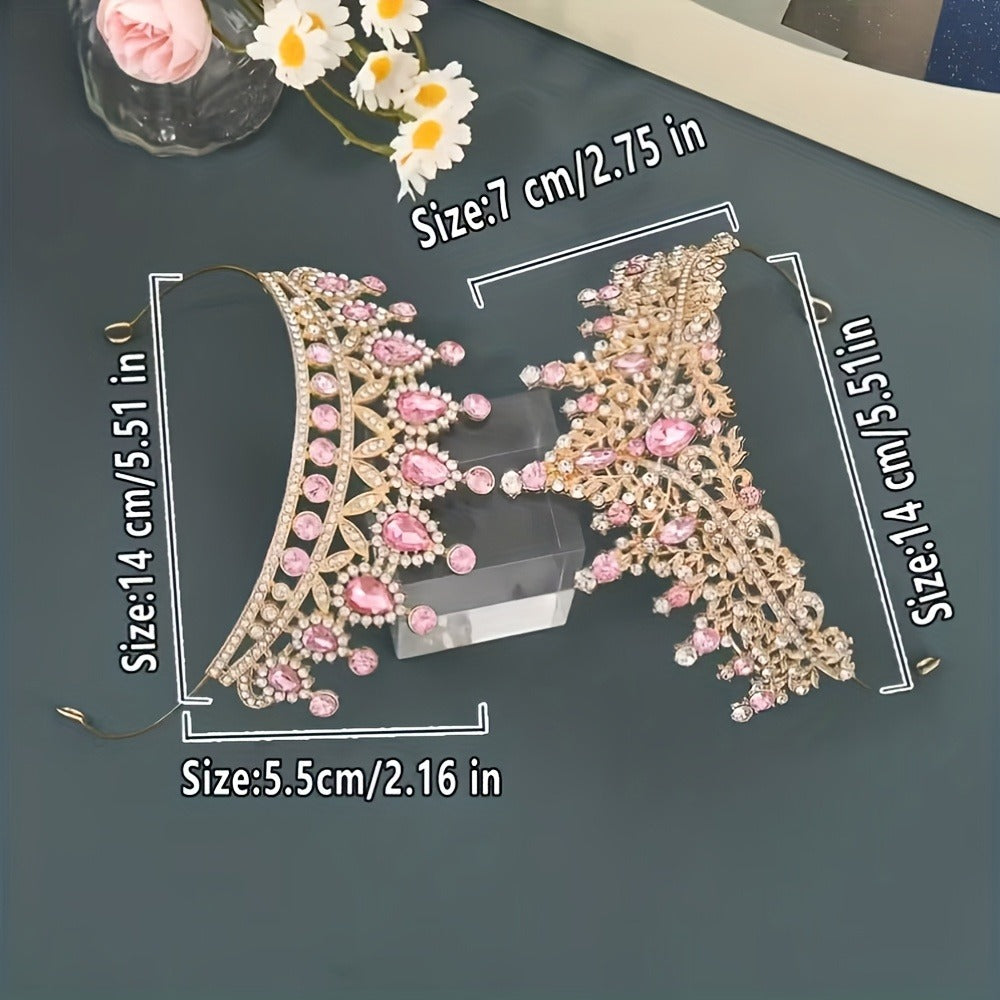 Pink Crystal-Look Crown and Tiara Two-Piece Costume Headwear Set with Hair Combs for Dress-Up — image 3