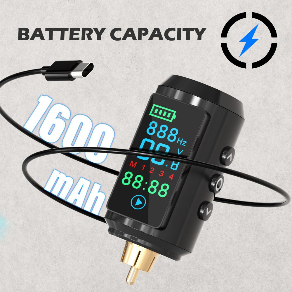 P7 1600mAh Cordless Tattoo Power Supply with Color Screen, Four Memory Modes and RCA Connector — image 4