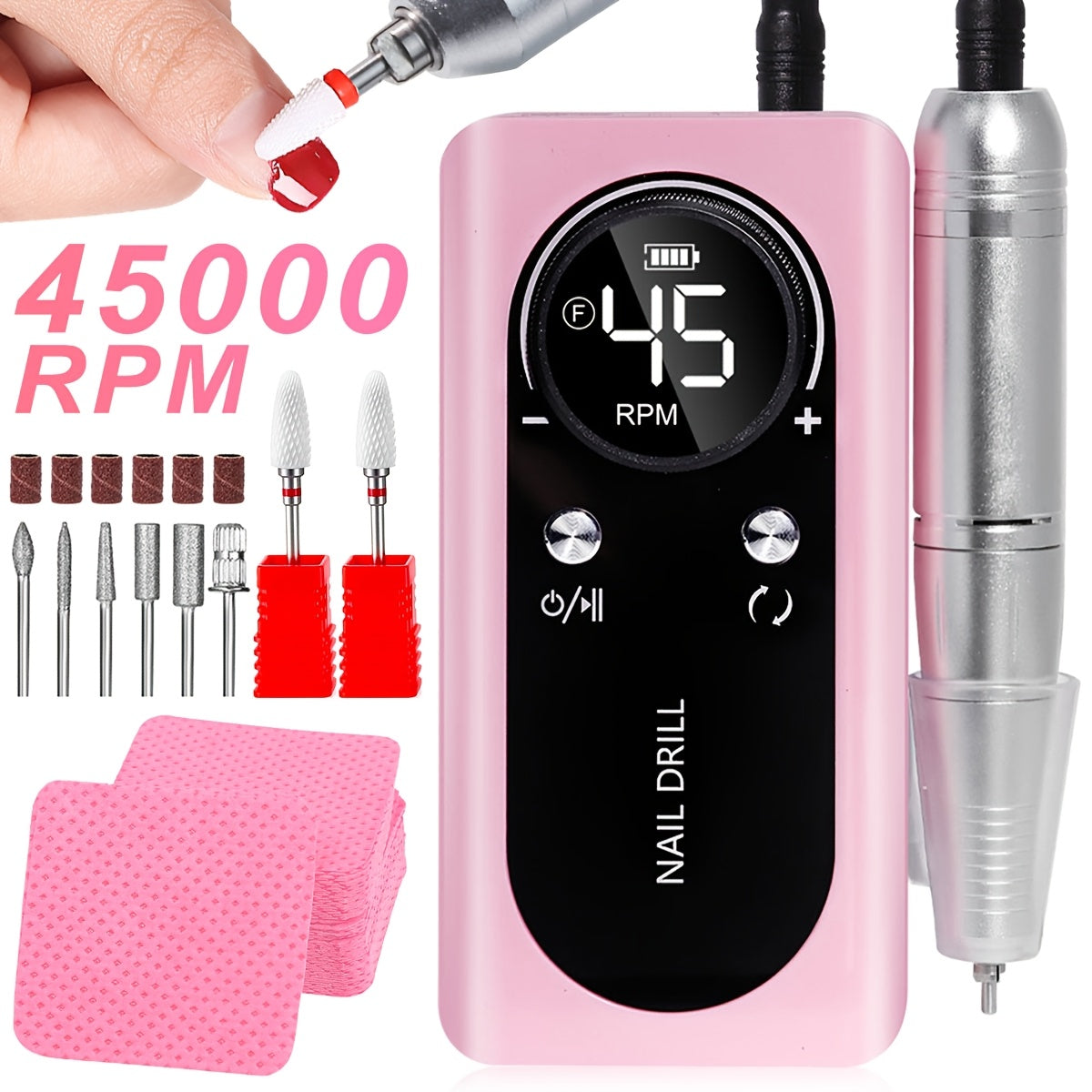 Electric Nail Drill 45000 RPM Cordless Kit with Power Display, Adjustable Speed and Three Colors — image 20