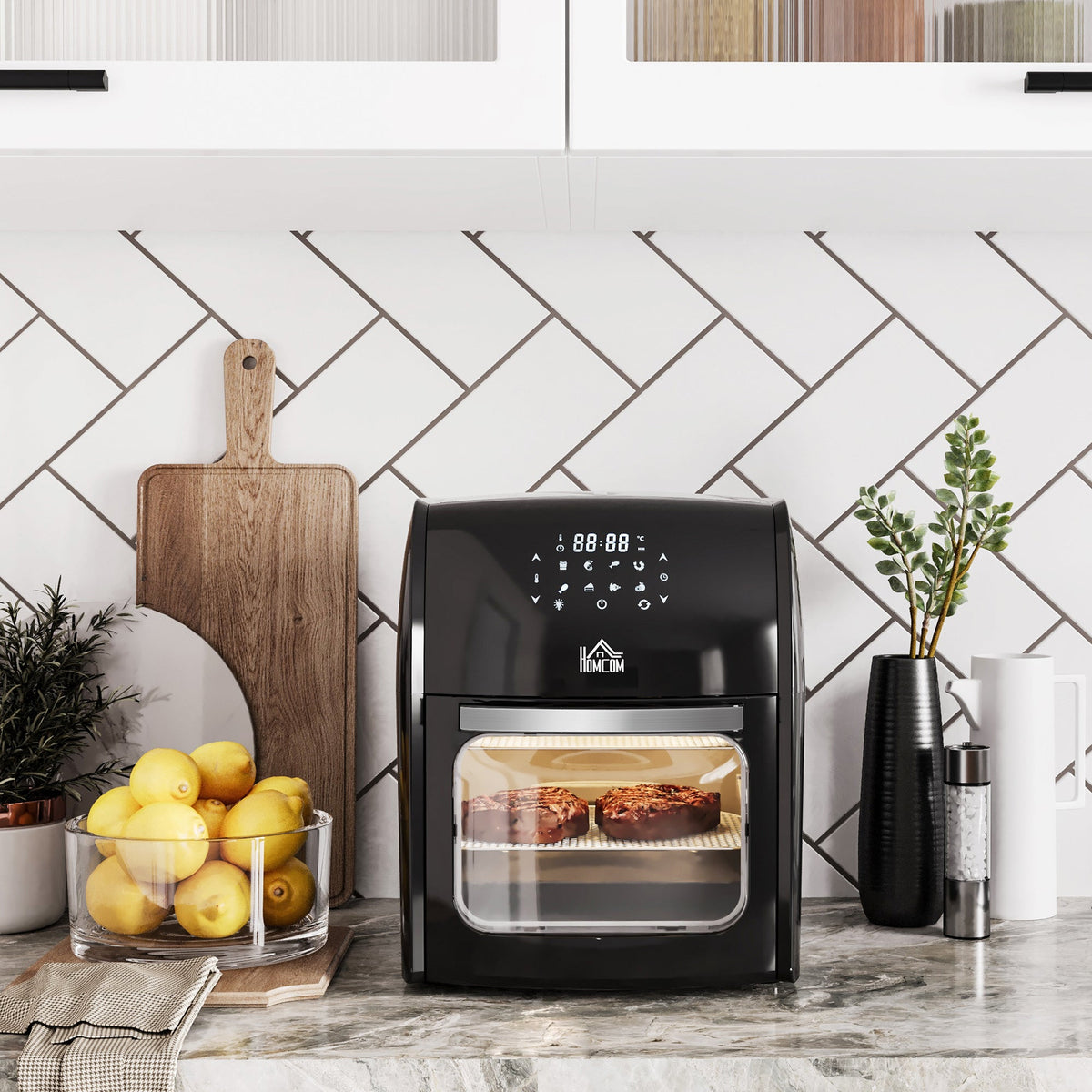 12L 8 In 1 Digital Air Fryer Oven With Roast, Bake, Dehydrate, 8 Preset Modes, Rapid Air Circulation, Timer, Inner Light, Memory Function, 1800W, Dish Wash Accessory, Black