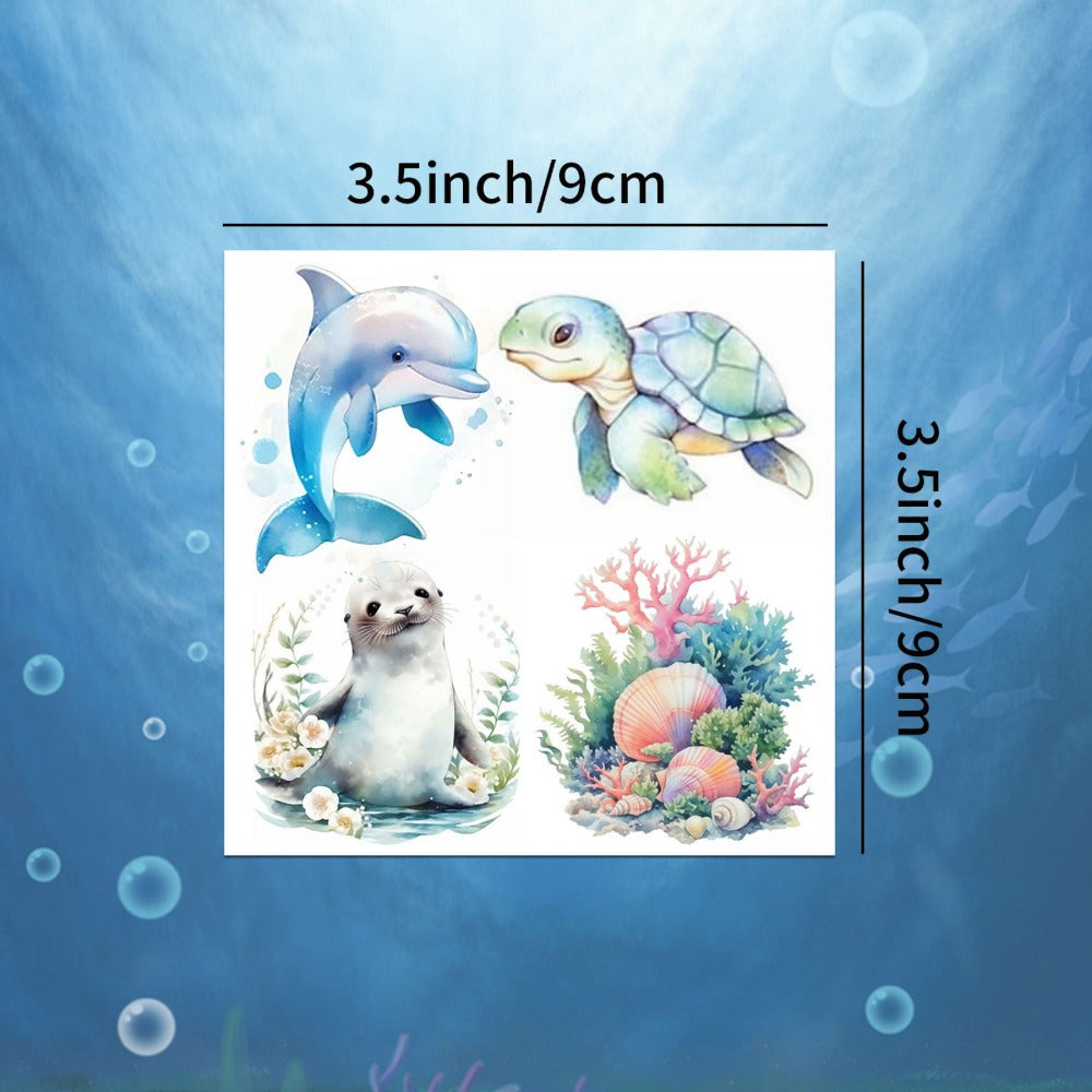 Ocean Animals Temporary Tattoo Stickers 12 Sheets 48 Designs Underwater Sea Creatures Cartoon Vibrant Body — image 6