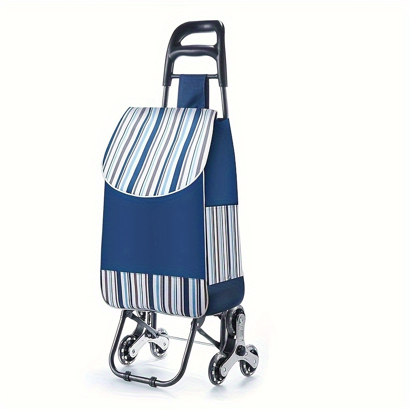 Stair Climbing Shopping Cart with Detachable Hand Truck, Foldable Grocery Trolley with Spacious Polyester Bag for Home Market