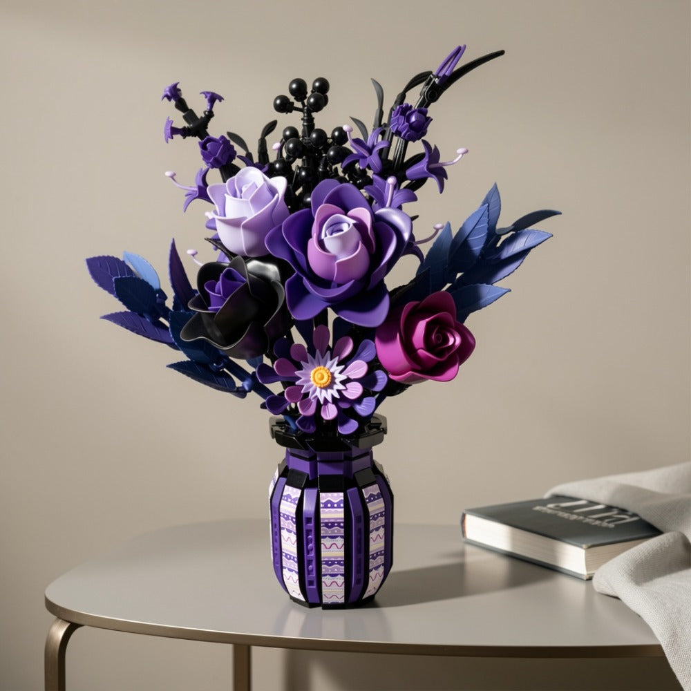 1218-Piece Gothic Flower Bouquet Building Block Model with Mixed-Color Blooms and Brick-Built Vase — image 6