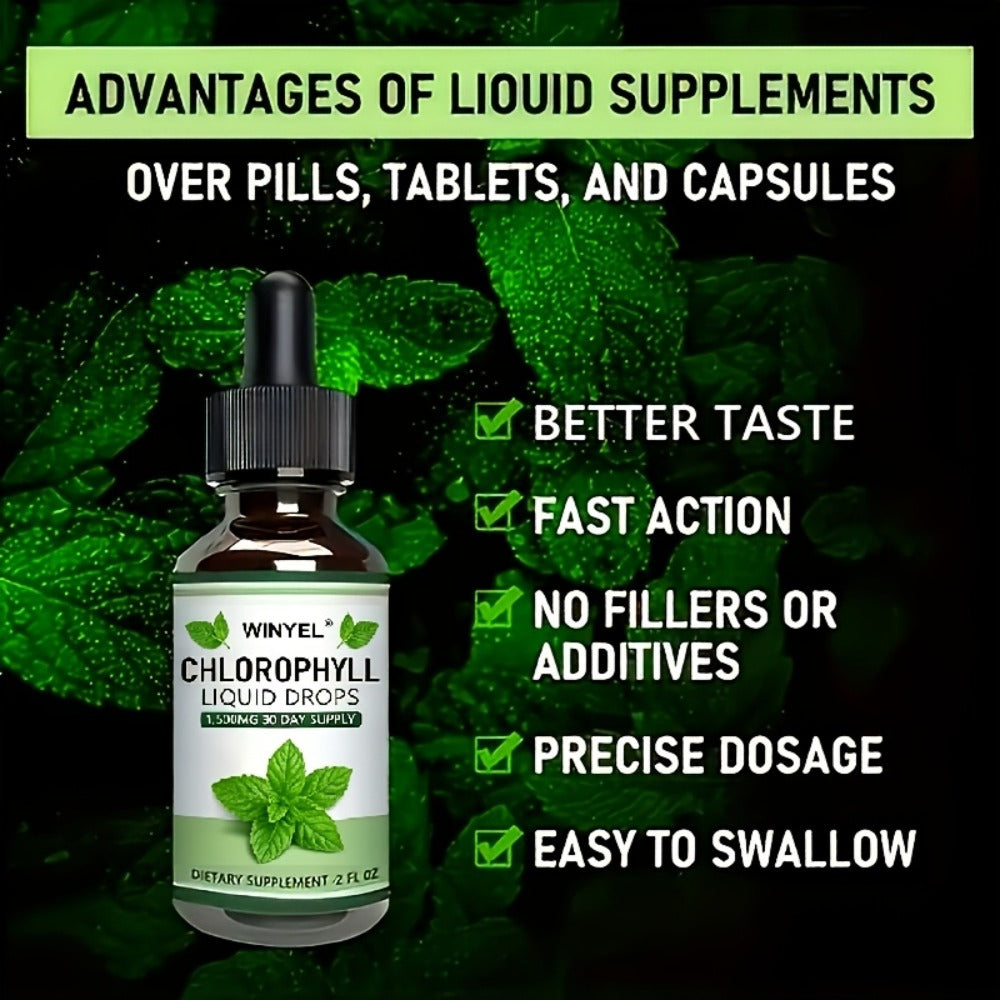 Herbal Supplements with WINYEL Label, Liquid Chlorophyll Drops in One Amber Dropper Bottle — image 3