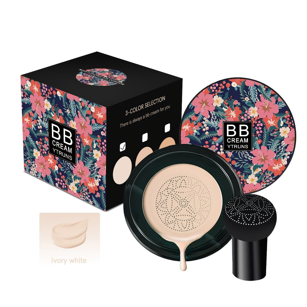 Floral Compact Air Cushion Foundation with Mushroom Puff Applicator and Ivory, Natural or Dark Shades — image 3