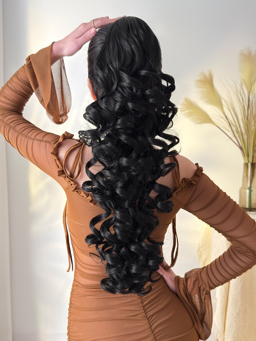 Curly Ponytail Extension 28 Inch Long Heat Resistant Synthetic Clip In Wrap Around Hairpiece Voluminous Bouncy Curls 4 Styles