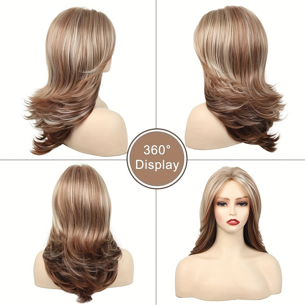 Synthetic Wig 18-Inch Layered Silvery Waves with Highlights in Two Colors and Rose Net Cap — image 12